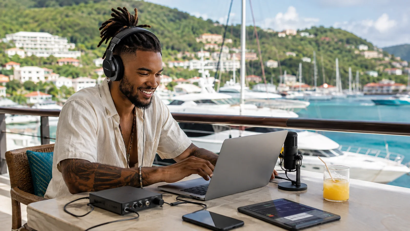 Solo creator — music/content creator at marina