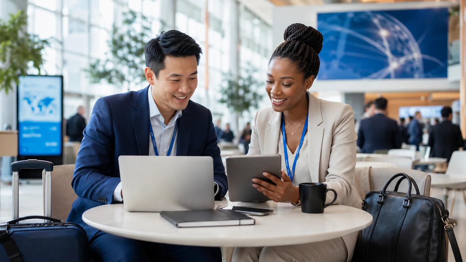 Two professionals — airport business meeting