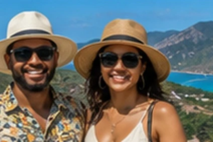 Caribbean couple — Antigua and Barbuda harbour viewpoint — in Antigua & Barbuda