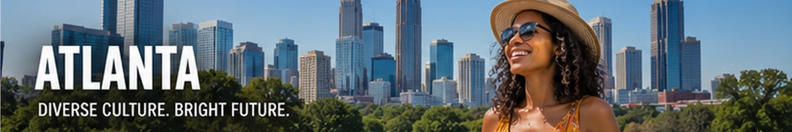 Black Caribbean woman — Atlanta skyline travel — in Atlanta
