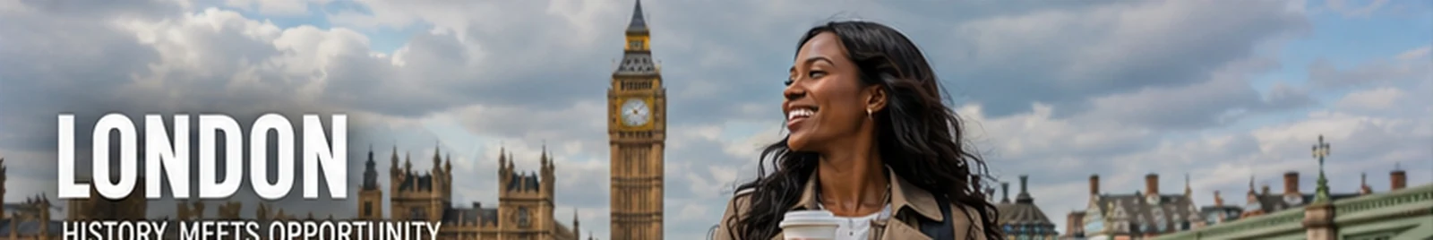 Black woman business traveller — London Westminster and Big Ben as a representative United Kingdom gateway — in United Kingdom