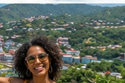 Black Caribbean woman — Grenada hillside and harbour viewpoint — in Grenada