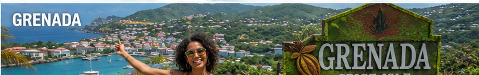 Black Caribbean woman — Grenada hillside and harbour viewpoint — in Grenada