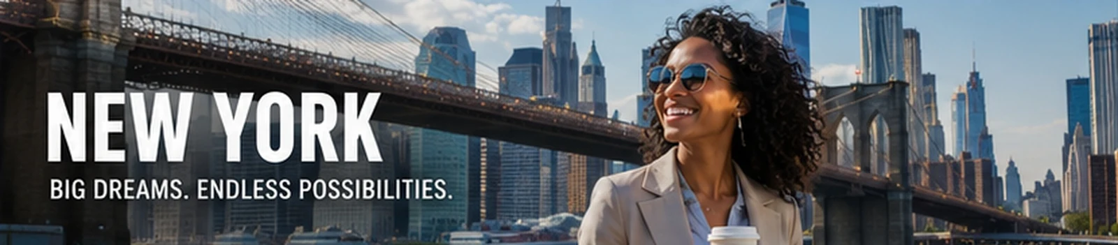 Black woman business traveller — New York City and Brooklyn Bridge — in New York City
