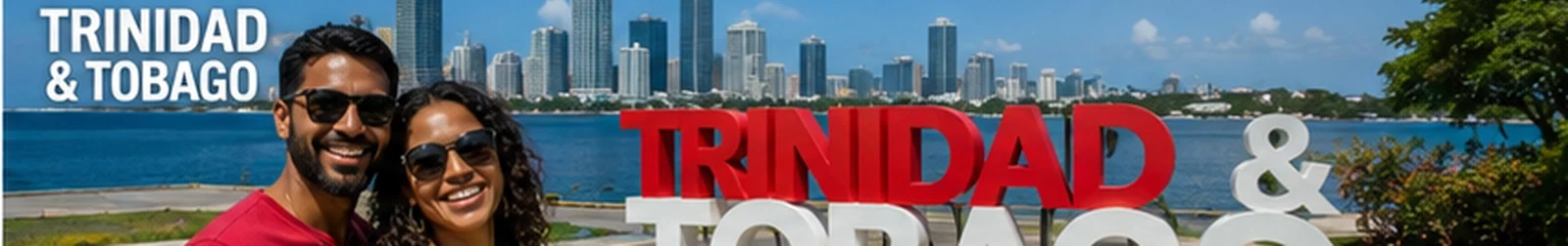 Caribbean couple — Trinidad and Tobago waterfront landmark — in Trinidad & Tobago