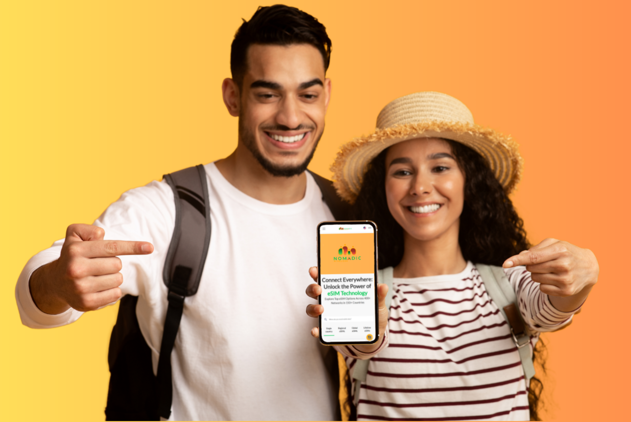 Travellers using Nomadic Wireless on a smartphone